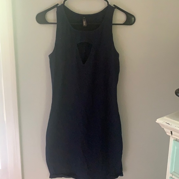 small, navy mini dress with cut - Picture 1 of 3